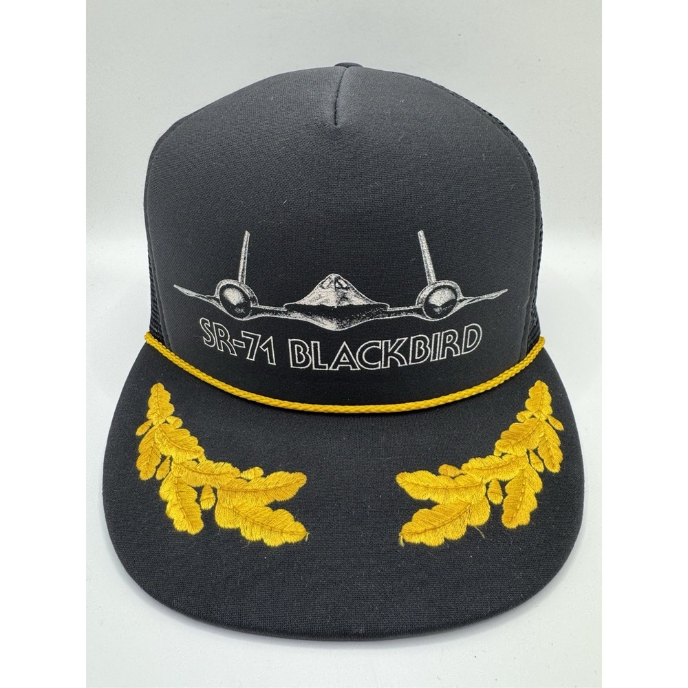 VTG SR-71 Blackbird Trucker Hat Otto Cap Gold Leaf Rope Snapback Spy Plane